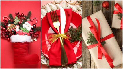 Christmas atmosphere. Collage of different holiday-themed photos