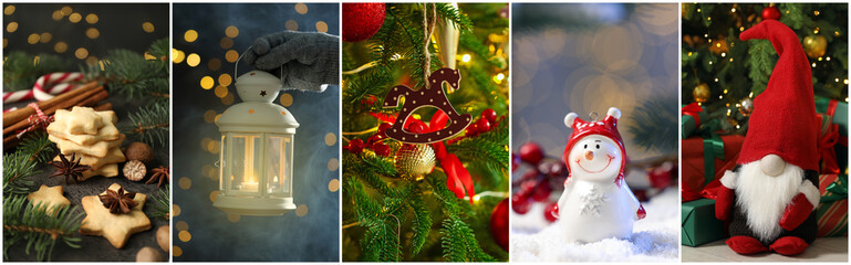 Christmas atmosphere. Collage of different holiday-themed photos
