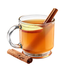 Hot apple cider with cinnamon isolated on transparent background