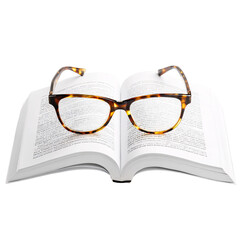 Obraz premium Sunglasses on open book isolated on transparent background