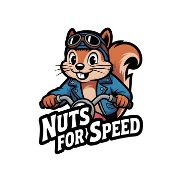 Cartoon Squirrel Biker Logo &ndash; Nuts for Speed Motorbike Mascot Illustration