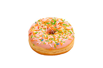 A set of five assorted donuts — chocolate glazed, jam-filled, vanilla with sprinkles, caramel with biscuit crumbs, and Lotus Biscoff donut 