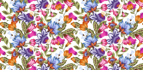 Abstract flower pattern design. Seamless colorful floral pattern