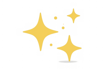 Yellow sparkles icon representing light, shine, clean, magic, and new product launch on transparent background