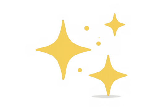 Yellow sparkles icon representing light, shine, clean, magic, and new product launch on transparent background