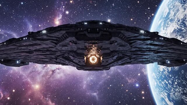 The Interstellar Ark: A Cinematic Encounter with a Colossal Spacecraft
