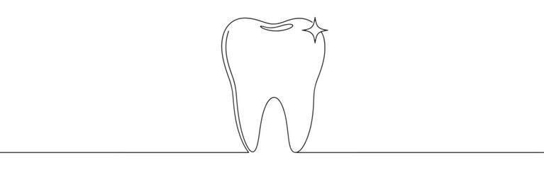 Obraz premium Continuous one line drawing of a sparkling, healthy tooth, symbolizing dental health, hygiene, and bright smiles.