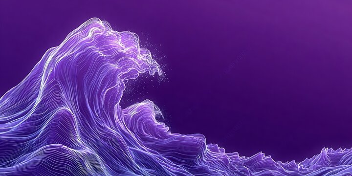 Abstract purple and blue smoke with a smooth wave pattern on a dark black background creating a flowing art design.