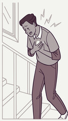 Man holding chest in pain while descending stairs indoors  