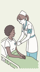 Nurse applying bandage to patient in hospital bed with care  