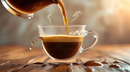 Artisan Coffee Pouring into Glass Cup with Steam