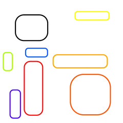 Colorful abstract shapes and frames on transparent background