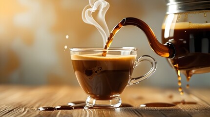 Artisan Coffee Pouring into Glass Cup with Steam