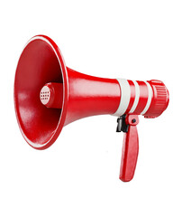 Red megaphone isolated on white background for announcement or marketing