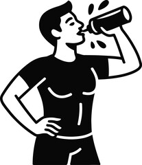Drinking Water Silhouette Vector Icon Hydration Thirst Quench Refreshment Sport Fitness Health Care Hydrate Body Man Person Liquid Wellness Wellbeing Thirsty
