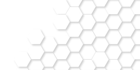 White abstract hexagonal paper background. Luxury White grid Pattern. Futuristic emboss honeycomb mosaic white background. geometric mesh cell texture. modern futuristic wallpaper.	