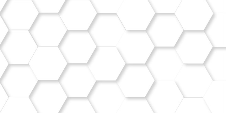 Emboss web hexagonal white technology line paper background. Hexagonal grid tile mosaic structure mess cell design. white and gray hexagon honeycomb football geometric copy space business texture.	