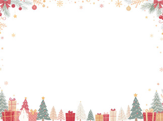 Fototapeta premium Winter Greeting Card Template with Snowy Landscape and Christmas Scene