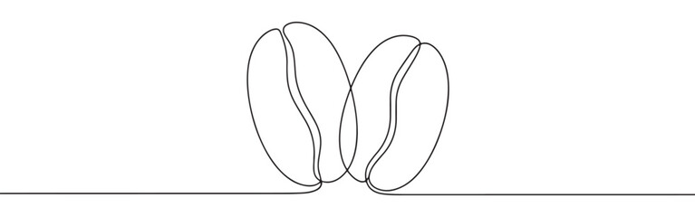 Continuous one line drawing of two interlocking coffee beans, symbolizing freshness, coffee culture, and quality beans.