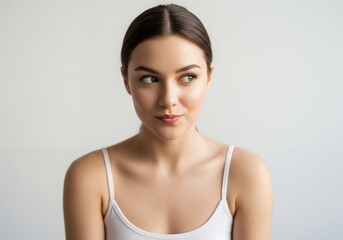 Sideways Glance in White Camisole – Minimalist Lifestyle Portrait