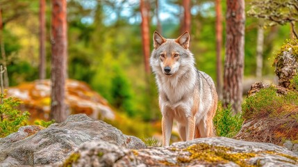 Obraz premium Majestic Wolf in a Natural Forest Setting