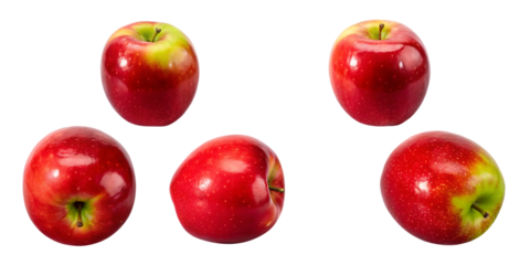 Five Ripe Red Apples with Green Accents on Transparent Background fruit fresh isolated on a transparent background
