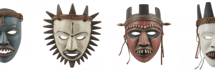 Tribal masks cultural artifacts isolated on a transparent background