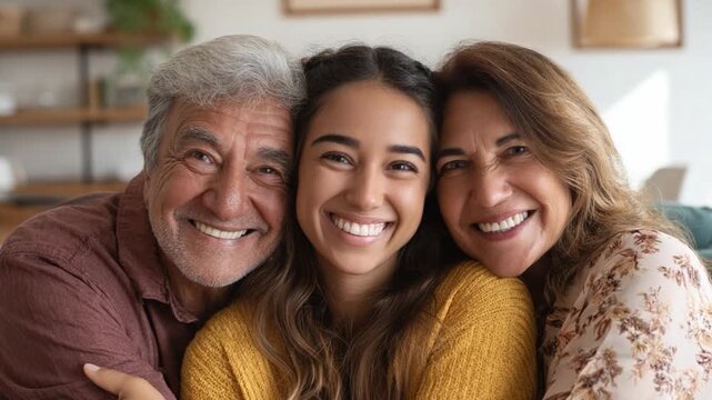 Family Portrait of Love and Connection: A heartwarming portrait captures three generations embracing in a display of unconditional affection, showcasing the strong bonds of family, love.