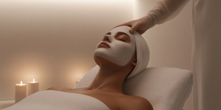 Relaxing spa facial with mask and candlelight ambience