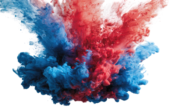Abstract explosion of vibrant blue and red ink