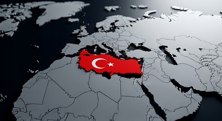 Turkey country map national flag world atlas geopolitical symbol three dimensional visualization