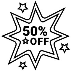  50 percent off Icon, Line style icon vector illustration, Suitable for website, mobile app, print, presentation, infographic and any other project.