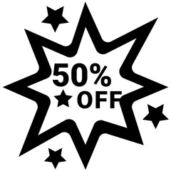  50 percent off Icon, Solid style icon vector illustration, Suitable for website, mobile app, print, presentation, infographic and any other project.