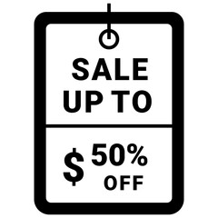  sale up to 50 off Icon, Solid style icon vector illustration, Suitable for website, mobile app, print, presentation, infographic and any other project.