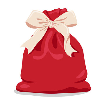Red Gift Bag with Cream Ribbon Bow Isolated on White Background for Christmas and Holiday Design