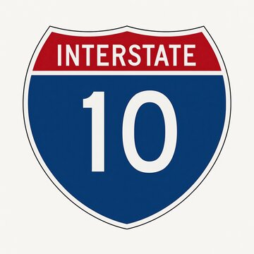 Shield-shaped interstate route marker featuring the number 10 against a blue backdrop.