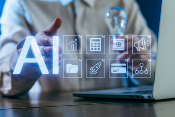 Innovative person showcasing artificial intelligence concepts at a desk with technology tools