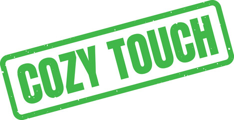 A vibrant green rectangular stamp with the textured words COZY TOUCH represents warmth and comfort