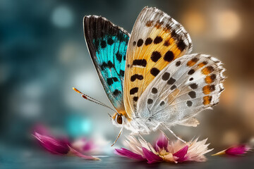 Obraz premium Colorful butterfly on flower with vibrant wings and soft dreamy bokeh macro nature scene