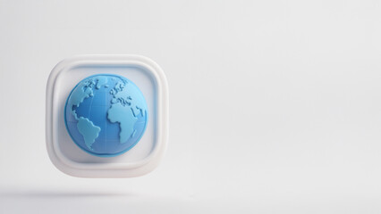 Soft 3D Neumorphic Globe Internet Icon on White, Global Network, Minimal UI