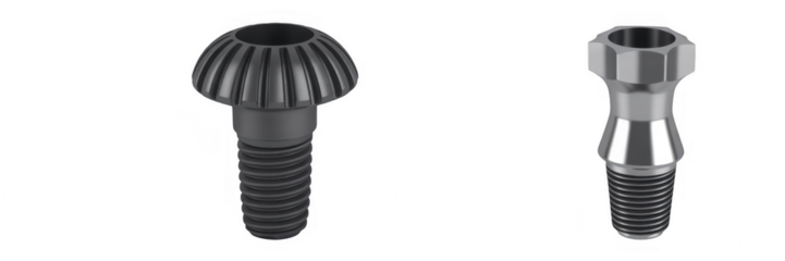 Ribbed dome screw metal hexagonal post isolated on a transparent background