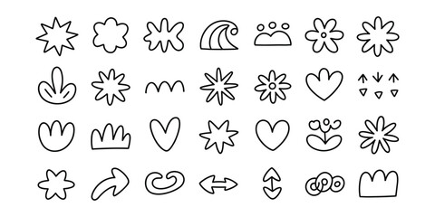 Collection of Hand Drawn Playful Doodle Shapes for Decoration and Graphic Design Elements