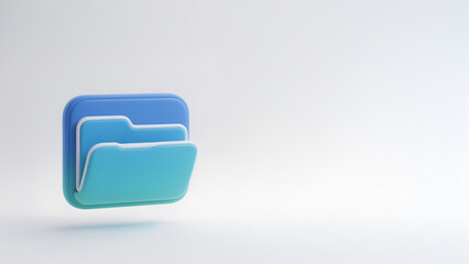 Claymorphic Neumorphic Folder 3D Icon on White with Copy Space