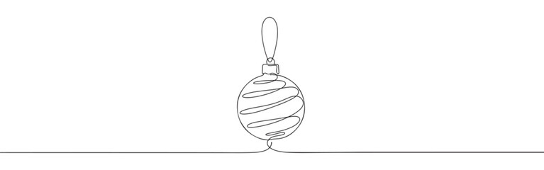 Continuous one line drawing of a festive Christmas ornament with swirling patterns, symbolizing holidays, decoration, and celebration.	