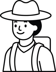 Traveler with Hat and Backpack Minimal Line Art Vector Illustration for Adventure Design