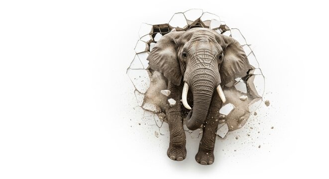 Elephant Breaking Through a Wall