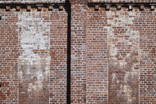 Brick or tile wall, former paper factory and mill for the production of groundwood pulp board, UNESCO World Heritage Site Factory Village Verla, Maailmanperint&ouml;kohde Verlan puuhiomo ja pahvitehdas, Verla Rapids, Kymenlaakso, near Kouvola, Finland