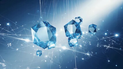 futuristic abstract background, blue and white gradient, geometric transparent cubes, digital network lines, glowing particles, modern technology theme - Powered by Adobe