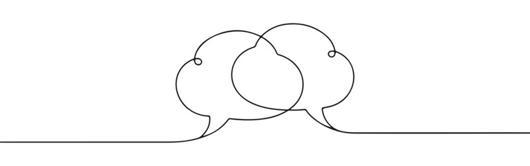 Continuous one line drawing of two cloud speech bubbles, symbolizing communication, conversation, discussion, and dialogue.