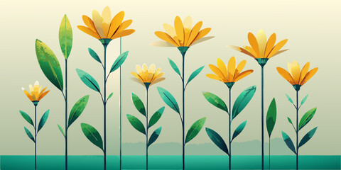 Bright vector illustration of spring flowers and leaf pattern for a floral nature background design